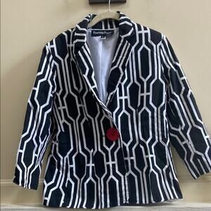 Painted Pony M Black and White Geometric Blazer with Notched Lapels jacket